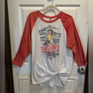 Vintage Western T-Shirt with the phrase “She With The Most Boots Wi’s”  Size XL